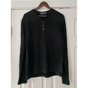Vince Mens Wool Cashmere Blend Long Sleeve Henley Sweater Black Charcoal‎ Large
